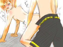 Rule 34 | 1boy, 1girl, all fours, bad id, bad pixiv id, bent over, blonde hair, blue eyes, blush, bottomless, breasts, brother and sister, couple, doggystyle, hetero, incest, kagamine len, kagamine rin, rikamun, sex, sex from behind, short hair, siblings, simple background, small breasts, twincest, twins, vaginal, vocaloid, white background