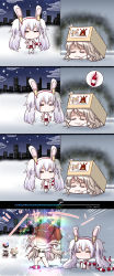 Rule 34 | 4girls, 4koma, absurdres, anger vein, animal ears, azur lane, bald eagle, bird, black bra, black panties, blonde hair, blush, blush stickers, bottle, bra, camisole, chibi, comic, commentary, crossover, cup, drinking glass, drooling, eagle, enterprise (azur lane), fake animal ears, gloom (expression), grey hair, hair ornament, hairband, highres, jacket, kantai collection, laffey (azur lane), multiple girls, night, night sky, off shoulder, open clothes, open jacket, p ion, panties, pink jacket, pola (kancolle), rabbit ears, red hairband, red skirt, silent comic, skirt, skirt on head, sky, skyline, sparkle, star (sky), starry sky, trait connection, twintails, underwear, wheel o feet, white camisole, white legwear, wine bottle, wine glass, zara (kancolle)