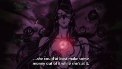 Rule 34 | 1girl, animated, animated gif, bayonetta, bayonetta: bloody fate, bayonetta, bayonetta (series), black hair, breasts, convenient censoring, female focus, glasses, glowing, jewelry, long hair, navel, nude, pendant, sleeping, solo, subtitled
