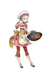 Rule 34 | 1girl, apron, braid, china dress, chinese clothes, cooking, dress, food, full body, green eyes, hair up, hat, highres, ladle, looking at viewer, nikki quinnell, official art, open mouth, oven mitts, princess principal, princess principal game of mission, purple hair, sauce, shoes, shrimp, simple background, solo, standing, transparent background, white hat, wok
