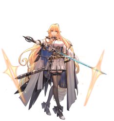 Rule 34 | 1girl, ahoge, ark order, belt, black thighhighs, blonde hair, blue eyes, blush, breasts, freyr (ark order), full body, heart, high heels, highres, holding, holding sword, holding weapon, knife, legs, long hair, official art, sheath, sheathed, shoes, skirt, sword, thighhighs, third-party source, transparent background, very long hair, weapon, you ni ge shaobing, zettai ryouiki