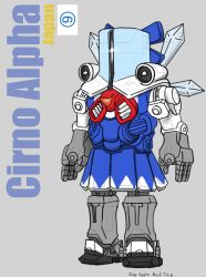 Rule 34 | cherno alpha, circled 9, cirno, crossover, english text, jaeger (pacific rim), legendary pictures, mecha, no humans, pacific rim, pan pacific defense corps, parody, pun, robot, simple background, source request, touhou, zap-apple-acid-trip