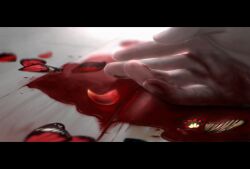 Rule 34 | 1other, blood, blood on hands, blood splatter, brown butterfly, bug, butterfly, commentary request, dead animal, floor, hand focus, hand on floor, highres, insect, m k kanoe, original, petals, wooden floor
