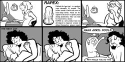Rule 34 | april fools, black hair, breasts, comic, condom, prank