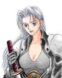 Rule 34 | 1990s (style), 1girl, breasts, final fantasy, final fantasy vii, gender request, genderswap, lowres, retro artstyle, sephiroth, simple background, solo
