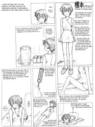 Rule 34 | ..., 1girl, anus, ayanami rei, blush, closed eyes, container, enema, english text, glue, guro, hard-translated, highres, indoors, jar, legs, lying, monochrome, neon genesis evangelion, on back, sachisuke masumura, short hair, simple background, slippers, speech bubble, spoken ellipsis, standing, text focus, third-party edit, thought bubble, top-down bottom-up, translated, white background