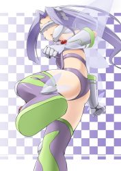 Rule 34 | 1girl, armor, ass, blindfold, boots, bra, breasts, digimon, digimon frontier, fairimon, gauntlets, kicking, long hair, moja (moja4192), open mouth, panties, purple hair, shiny clothes, shiny skin, solo, thigh boots, underwear, very long hair, wings