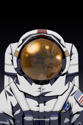 Rule 34 | 1girl, 1other, absurdres, animal ears, astronaut, black background, blue eyes, earth (planet), grey hair, helmet, heterochromia, highres, kemono friends, looking at another, on moon, onaji (sokudo seigen), parted lips, planet, rabbit ears, reflection, simple background, space helmet, spacecraft, spacesuit, tsukuyomi shinshi (kemono friends), yellow eyes