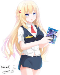 Rule 34 | 10s, 1girl, artist name, blonde hair, blue eyes, collared shirt, cover, image sample, keenh, meta, name tag, necktie, neptune (series), shirt, simple background, solo, vert (neptunia), vest, video game, video game cover
