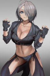 Rule 34 | 1girl, angel (kof), breasts, cleavage, fingerless gloves, gloves, hair over one eye, highres, large breasts, midriff, navel, revealing clothes, snk, solo, the king of fighters