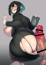 Rule 34 | 1boy, 1girl, 621 (armored core 6), absurdres, allmind (armored core 6), armored core, armored core 6, ass, breasts, breasts out, butt crack, buttjob, earrings, english text, green nails, gun, highres, huge ass, huge breasts, huge penis, imminent penetration, jewelry, laser, legs together, nipples, no panties, nuezou, open mouth, pantyhose, penis, penis on ass, puffy nipples, science fiction, short hair, smug, surprised, teasing, thick thighs, thighs, thong, tight clothes, tongue, tongue out, torn clothes, underwear, weapon, wide hips