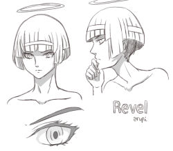 Rule 34 | 1boy, angel, artist name, arupi, blunt bangs, blunt ends, character name, closed mouth, collarbone, eyelashes, halo, hand on own chin, headband, looking at viewer, looking to the side, male focus, monochrome, platinum end, profile, revel, solo