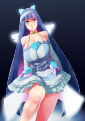 Rule 34 | 10s, 1girl, angel wings, bare legs, blue hair, bow, breasts, choker, cleavage, colored inner hair, detached sleeves, dress, frilled dress, frills, glowing, hair bow, huge breasts, long hair, maydrawfag, mini wings, multicolored hair, panty &amp; stocking with garterbelt, pink eyes, pink hair, purple eyes, sagging breasts, solo, spaghetti strap, stocking (psg), two-tone hair, very long hair, wings