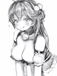 Rule 34 | 1girl, :q, absurdres, arm strap, bare shoulders, bell, blush, breasts, collar, collarbone, detached sleeves, greyscale, hair between eyes, hair bobbles, hair ornament, hairclip, heart, highres, hololive, jingle bell, large breasts, licking lips, long hair, looking at viewer, monochrome, nanashi (nlo), neck bell, nipple slip, nipples, one side up, puffy detached sleeves, puffy sleeves, sakura miko, sakura miko (work), simple background, sketch, smile, solo, tongue, tongue out, virtual youtuber