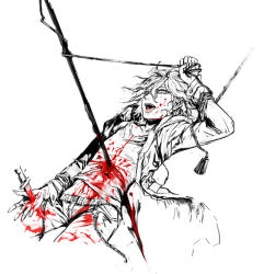 Rule 34 | 10s, 1boy, atrium (artist), bdsm, belt, bleeding, blood, blood on clothes, blood on face, bondage, bound, bound arms, cuts, danganronpa (series), danganronpa 2: goodbye despair, guro, impaled, injury, knife, komaeda nagito, male focus, monochrome, navel, open mouth, rope, short hair, solo, spoilers, spot color, stab, tied up (nonsexual), tongue, tongue out, weapon