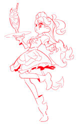 Rule 34 | 1girl, apron, boots, cherry, demon, demon girl, demon tail, donuttypd, dress, drinking straw, food, foot up, frills, fruit, gloves, hands up, holding, holding plate, inferno cafe, long hair, looking down, looking to the side, maid headdress, milkshake, open mouth, original, plate, ponytail, puffy short sleeves, puffy sleeves, short sleeves, simple background, tail, very long hair, waist apron, whipped cream, white background, zatahnia (donuttypd)