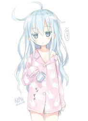 Rule 34 | 10s, 1girl, :&lt;, animal print, capriccio, colored eyelashes, cup, grey eyes, hibanar, hibiki (kancolle), highres, kantai collection, long hair, long sleeves, looking at viewer, md5 mismatch, messy hair, naked shirt, off shoulder, pajamas, print pajamas, rabbit print, resized, resolution mismatch, shirt, silver hair, simple background, sleeves past wrists, solo, source larger, spilling, toothbrush, very long hair