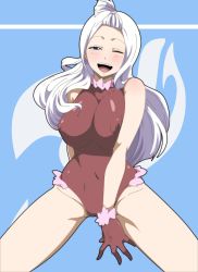 Rule 34 | 1girl, absurdres, blue eyes, blush, breasts, covered erect nipples, fairy tail, gloves, highres, large breasts, mirajane strauss, nipples, open mouth