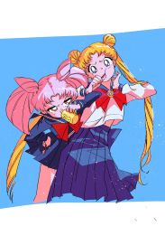 Rule 34 | 2girls, bishoujo senshi sailor moon, blue eyes, chibi usa, highres, multiple girls, pink hair, red eyes, tagme, tsukino usagi