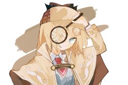Rule 34 | 1girl, absurdres, broken glass, detective, glass, hair ornament, highres, holding, holding magnifying glass, hololive, hololive english, holomyth, looking at viewer, magnifying glass, necktie, nizukiii, shirt, virtual youtuber, watson amelia, white shirt