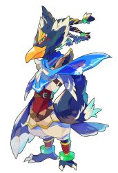 Rule 34 | 1boy, barefoot, beak, blue feathers, braid, claws, feathers, full body, green eyes, looking at viewer, male focus, nintendo, revali, rito, scarf, simple background, solo, the legend of zelda, the legend of zelda: breath of the wild, white background