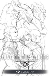 Rule 34 | 00s, 1girl, 2boys, anubis (z.o.e.), bald, bodysuit, breasts, concept art, copyright name, cover, earrings, eu03, eyeshadow, from side, gradius, greyscale, hoop earrings, inhert, jewelry, large breasts, lipstick, lloyd (zone of the enders), logo, makeup, mecha, monochrome, multiple boys, nephtis, nohman, official art, pilot suit, profile, robot, robot ears, short hair, smile, video game cover, viola a.i., viola guines, zone of the enders, zone of the enders 2