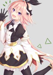 Rule 34 | 1boy, absurdres, astolfo (fate), astolfo (saber) (fate), astolfo (saber) (third ascension) (fate), black bow, black gloves, black ribbon, blush, bow, bowtie, commentary request, fate/grand order, fate (series), gloves, grey background, hair bow, hair intakes, hair ribbon, highres, ka03, long hair, long sleeves, looking at viewer, male focus, multicolored hair, pink hair, purple eyes, ribbon, simple background, smile, solo, streaked hair, trap, twintails, white hair