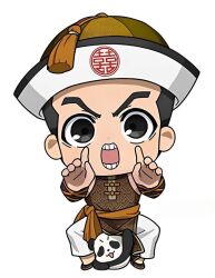 Rule 34 | 1boy, arms up, black eyes, black hair, blue lock, brown shirt, chibi, hat, igarashi gurimu, looking at viewer, male focus, open mouth, pants, stuffed toy, shirt, simple background, solo, white background, white pants