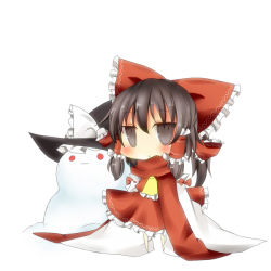 Rule 34 | 1girl, bad id, bad pixiv id, brown hair, character doll, chibi, detached sleeves, female focus, hakurei reimu, hat, japanese clothes, jitome, kirisame marisa, miko, pasutel, perfect cherry blossom, red scarf, ribbon, scarf, snowman, solo, touhou