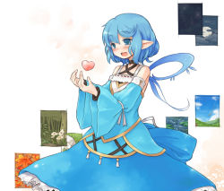Rule 34 | 1girl, 7010, blue eyes, blue hair, blush, detached sleeves, dress, heart, matching hair/eyes, open mouth, pixiv, pixiv-tan, pointy ears, short hair, smile, solo
