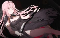 Rule 34 | 1girl, bangosu, black background, black cloak, black dress, black nails, black thighhighs, breasts, center opening, cleavage, cloak, commentary, dress, grin, highres, holding, holding scythe, hololive, hololive english, long hair, looking at viewer, medium breasts, mori calliope, nail polish, pink eyes, pink hair, scythe, side slit, simple background, slit pupils, smile, solo, spikes, straight hair, thighhighs, tiara, torn clothes, virtual youtuber