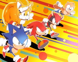 Rule 34 | 5boys, animal nose, black eyes, flying, furry, furry male, gloves, grin, knuckles the echidna, mighty the armadillo, multiple boys, ray the flying squirrel, red footwear, running, shoes, smile, sneakers, sonic (series), sonic mania, sonic the hedgehog, sonic the hedgehog (classic), tails (sonic), tondamanuke, white gloves