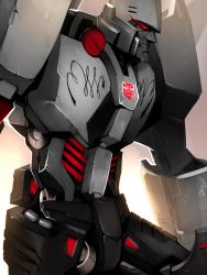 Rule 34 | 1boy, autobot, dataglitch, highres, insignia, male focus, mecha, megatron, no humans, robot, science fiction, solo, the transformers (idw), transformers