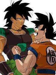 Rule 34 | 10s, 2boys, :d, armor, arms at sides, bad id, bad twitter id, black eyes, black hair, broly (dragon ball super), clenched hands, close-up, clothes writing, dougi, dragon ball, dragon ball super, dragon ball super broly, dragonball z, expressionless, facing away, frown, happy, height difference, jewelry, looking at another, looking down, looking up, male focus, multiple boys, necklace, open mouth, profile, serious, shaded face, simple background, smile, son goku, spiked hair, standing, upper body, white background, wristband