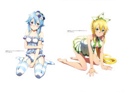 Rule 34 | 2girls, absurdres, all fours, blonde hair, blue eyes, blue flower, blue hair, blue rose, blush, braid, breasts, cleavage, closed mouth, collarbone, dress, flower, frilled panties, frills, full body, green eyes, hair between eyes, hair flower, hair ornament, head tilt, highres, large breasts, leafa, long hair, looking at viewer, looking away, medium breasts, multiple girls, official art, panties, pleated dress, purple flower, purple rose, rose, short dress, short hair, short hair with long locks, sidelocks, simple background, sinon, sitting, sleeveless, sleeveless dress, smile, striped clothes, striped legwear, striped thighhighs, sword art online, thighhighs, twin braids, underwear, very long hair, wariza, white background, white dress, white flower, white panties, white rose