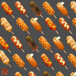 Rule 34 | artist logo, corn dog, food, food focus, highres, ketchup, no humans, original, sauce, yuki00yo