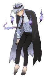 Rule 34 | 1boy, bad id, bad twitter id, barefoot, black necktie, cdov34, chandelure, creatures (company), crown, dirty, dirty feet, fire, full body, game freak, gen 5 pokemon, light purple hair, looking at viewer, male focus, necktie, nintendo, personification, pokemon, short hair, simple background, solo, white background, yellow eyes