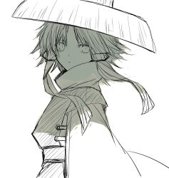 Rule 34 | 1girl, adapted costume, hair ribbon, hat, highres, long sleeves, looking at viewer, moi2m3, monochrome, moriya suwako, ribbon, short hair with long locks, simple background, solo, touhou, tress ribbon, upper body, vest, white background