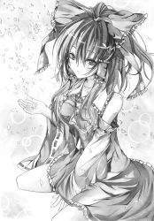 Rule 34 | 1girl, absurdres, ascot, bare shoulders, bow, breasts, detached sleeves, female focus, graphite (medium), greyscale, hair bow, hair tubes, hakurei reimu, highres, japanese clothes, miko, monochrome, rinsu, sitting, solo, touhou, traditional media