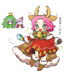Rule 34 | + +, 3girls, antlers, bell, boots, bow, cape, chibi, chibi inset, christmas tree costume, closed mouth, dress, fae (fire emblem), fae (winter) (fire emblem), fire emblem, fire emblem: the binding blade, fire emblem heroes, fur trim, gloves, green eyes, grey hair, hat, heterochromia, highres, horns, idunn (fire emblem), long hair, long sleeves, multiple girls, nintendo, official alternate costume, open mouth, pointy ears, pom pom (clothes), purple hair, red eyes, red hat, reindeer antlers, santa hat, short hair, simple background, smile, sophia (fire emblem), white background, yomico 2gou