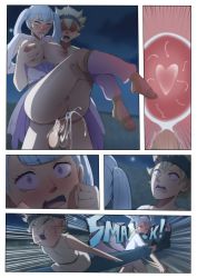 Rule 34 | 1boy, 1girl, absurdres, ahegao, asta (black clover), black clover, blush, breasts, cedric (gear art), comic, cum, cum in pussy, english text, feet, green eyes, grey hair, highres, impregnation, large breasts, legs, noelle silva, penis, pink eyes, sex, thick thighs, thighs, twintails, vaginal, x-ray
