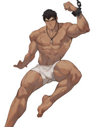 Rule 34 | 1boy, abs, absurdres, amo (amo9612), bara, black hair, boxers, bulge, chain, chained, dark-skinned male, dark skin, dota: dragon&#039;s blood, dota (series), dota 2, dragon knight (dota), facial hair, feet, foot out of frame, forked eyebrows, goatee, highres, jewelry, large pectorals, light blush, looking at viewer, male focus, male underwear, mature male, muscular, muscular male, navel, navel hair, necklace, nipples, paid reward available, pectorals, scar, scar on chest, short hair, sideburns, solo, stomach, stubble, thick thighs, thighs, tooth necklace, underwear, underwear only, white male underwear