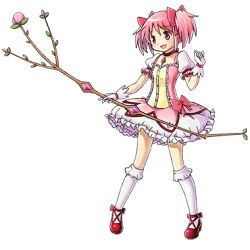 Rule 34 | 1girl, artist request, bow, bow (weapon), bow choker, bubble skirt, bud, buttons, center frills, chest jewel, choker, cross-laced footwear, dot nose, dress, flower, footwear bow, frilled dress, frilled skirt, frilled sleeves, frilled socks, frills, full body, game cg, gloves, hair bow, hand up, happy, holding, holding bow (weapon), holding weapon, kaname madoka, kneehighs, light blush, looking ahead, lowres, magical girl, mahou shoujo madoka magica, mary janes, miniskirt, official art, open mouth, petticoat, pink bow, pink dress, pink eyes, pink flower, pink gemstone, pink hair, puffy short sleeves, puffy sleeves, red bow, red choker, red footwear, shoes, short dress, short hair, short sleeves, short twintails, skirt, skirt under dress, smile, socks, solo, square neckline, standing, tachi-e, tareme, third-party source, transparent background, twintails, unison league, waist bow, weapon, white gloves, white skirt, white sleeves, white socks