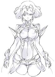Rule 34 | breasts, highres, large breasts, monochrome, pyra (xenoblade), simple background, sketch, solo, ug333333, white background, xenoblade chronicles (series), xenoblade chronicles 2