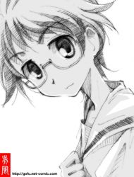 Rule 34 | 00s, glasses, gofu, greyscale, monochrome, saki (manga), school uniform, serafuku, sketch, solo, traditional media, yoshitome miharu