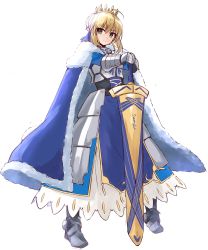 Rule 34 | 1girl, absurdres, ahoge, armor, armored dress, artoria pendragon (all), artoria pendragon (fate), avalon (fate/stay night), blonde hair, commentary request, crown, excalibur (fate/stay night), fate/stay night, fate (series), full body, gauntlets, green eyes, highres, looking at viewer, saber (fate), sheath, sheathed, shunichi, simple background, solo, standing, sword, transparent background, weapon, white background