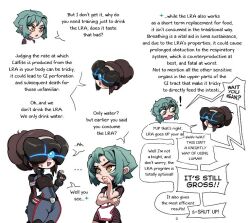 Rule 34 | 2girls, arms at sides, bad link, blue hair, brown hair, commentary, des (desvitio), disgust, english commentary, lily (desvitio), motor vehicle, multiple girls, neck, nose, open mouth, original, science fiction, short hair, smile, standing, surprised, thighs, thinking, v-shaped eyebrows, yellow eyes