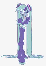 Rule 34 | 1girl, absurdly long hair, absurdres, android, aqua hair, aqua necktie, arms behind back, black footwear, black skirt, blue eyes, boots, closed mouth, collared shirt, detached sleeves, full body, grey shirt, hair between eyes, hair ornament, hatsune miku, highres, joints, kanji hair ornament, leaning forward, long hair, long legs, looking at viewer, necktie, number tattoo, picdo, robot joints, shirt, simple background, sketch, skirt, sleeveless, sleeveless shirt, solo, standing, tattoo, thigh boots, tsurime, upturned eyes, very long hair, vocaloid, white background