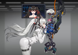 Rule 34 | 2girls, absurdres, android, black hair, bodysuit, bzs (kage no shinobu), cable, cardiogram, commentary request, cyborg, female masturbation, fingering, heart, heart-shaped pupils, highres, holographic monitor, incest, long hair, lucia: dawn (punishing: gray raven), lucia (punishing: gray raven), luna: laurel (punishing: gray raven), luna (punishing: gray raven), masturbation, mechanical parts, monitor, multiple girls, punishing: gray raven, pussy juice, red eyes, siblings, sisters, skeleton, skin tight, symbol-shaped pupils, tongue, tongue out, twintails, uncommon stimulation, very long hair, white bodysuit, white hair, yellow eyes, yuri