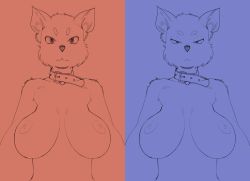 Rule 34 | 1girl, breasts, collar, female focus, furry, furry female, large breasts, multiple monochrome, nipples, nude, sequential, sindoll, solo, upper body